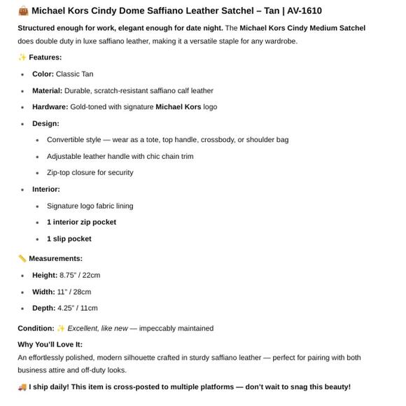 Michael Kors Cindy Dome Saffiano Leather Satchel Tan Convertible Straps AV-1610 - Picture 9 of 9